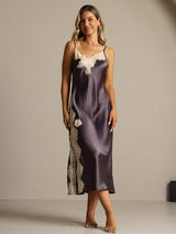 [Purple Gray] SilkSilky-UK Spaghetti Strap V Neck Nightdress 003