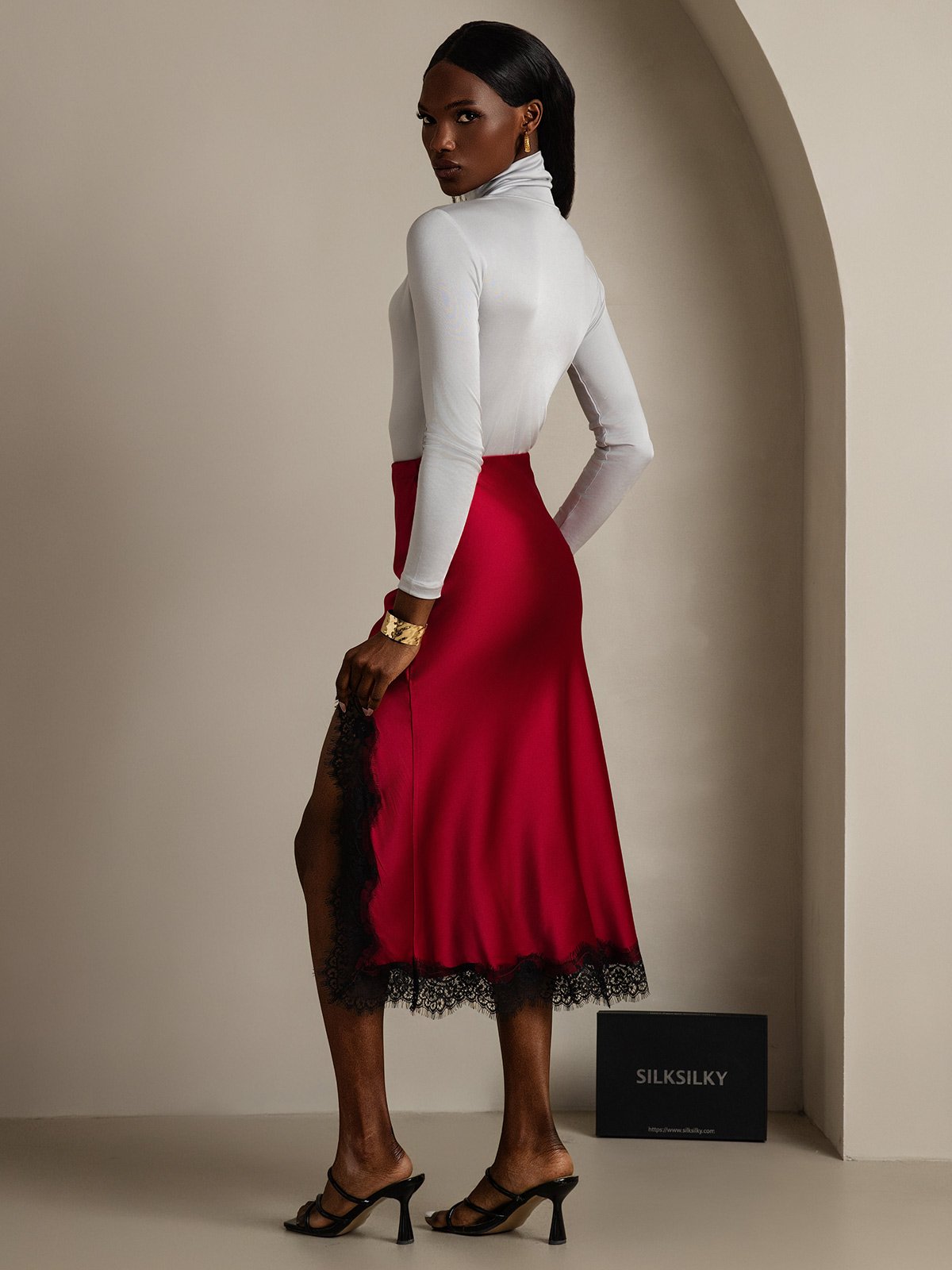 [Wine] SilkSilky-UK 19Momme Silk Split Skirt 002