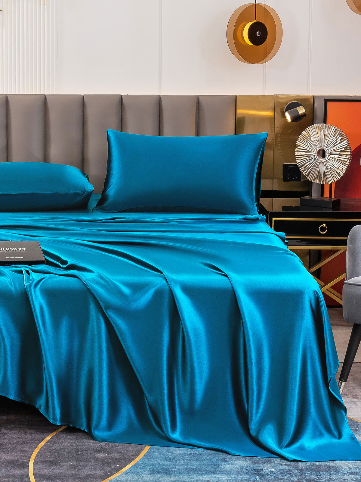 [Teal] SilkSilky-UK 19Momme Pure Silk Bedding Set 006