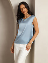 [Grayish Blue] SilkSilky-UK Cap Sleeve Round Neck Women's T-Shirt 004