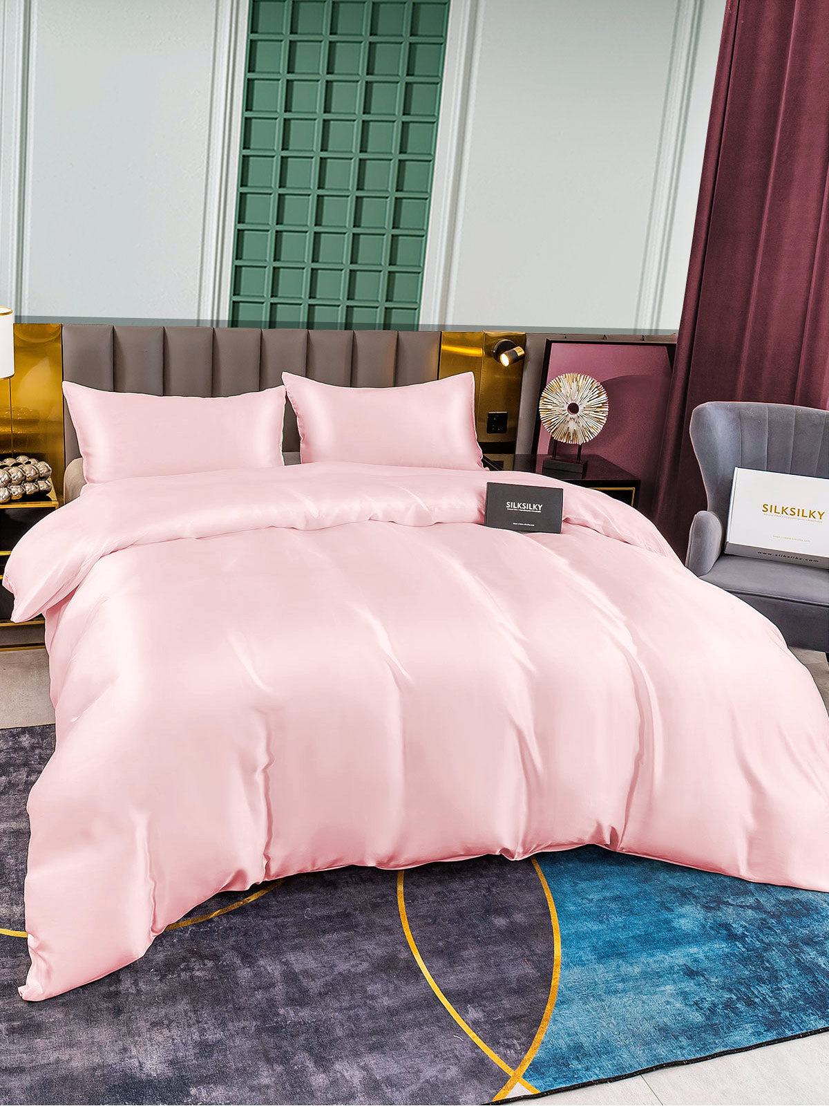 [Pink] SilkSilky-UK 25Momme Pure Silk Bedding Set 003