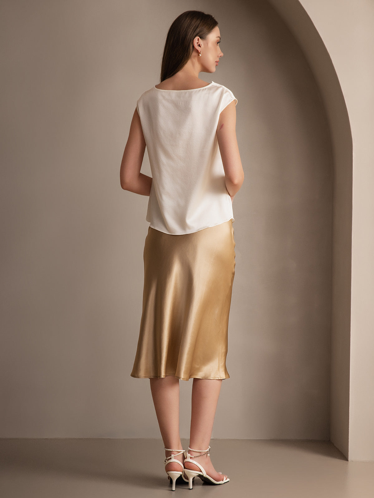 [Champagne] SilkSilky-UK 19Momme Pure Silk Skirt 005,