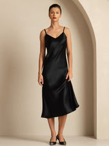 [Black] SilkSilky-UK Spaghetti Strap V Neck Dress 004