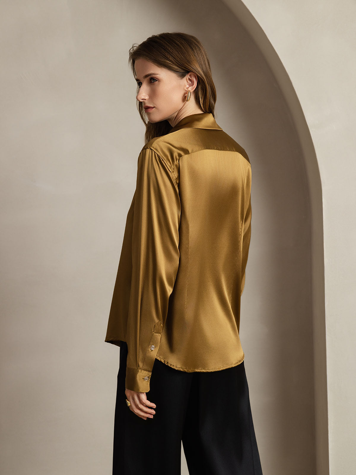 [Bronze] SilkSilky-UK Silk Long Sleeve Collar Women's Shirt 002