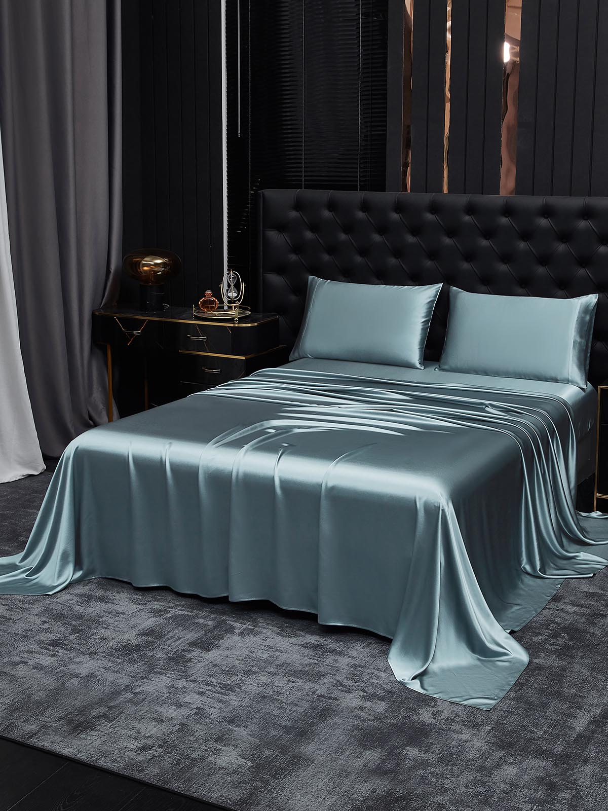 [Grayish Blue] SilkSilky-UK 19Momme Pure Silk Bedding Set 001