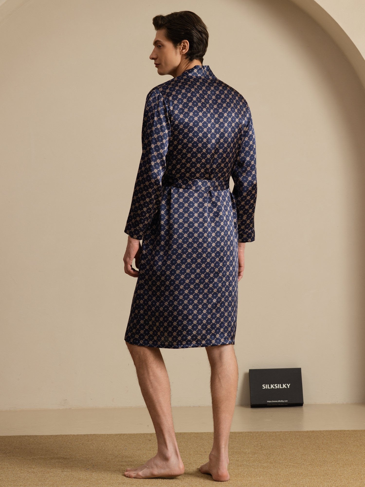 [Navy Chain] SilkSilky-UK Long Sleeve Mens Robe 002