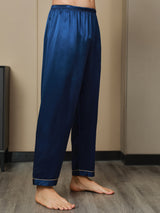 [Dark Blue] SilkSilky-UK Pure Silk Mens Sleep Bottoms 005,