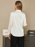 SilkSilky UK 19Momme Silk Long Sleeve Collar Women's Shirt White 002