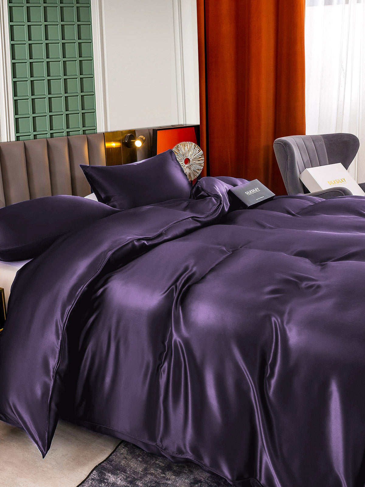 SilkSilky UK 25Momme Pure Silk Bedding Set DeepPurple 005