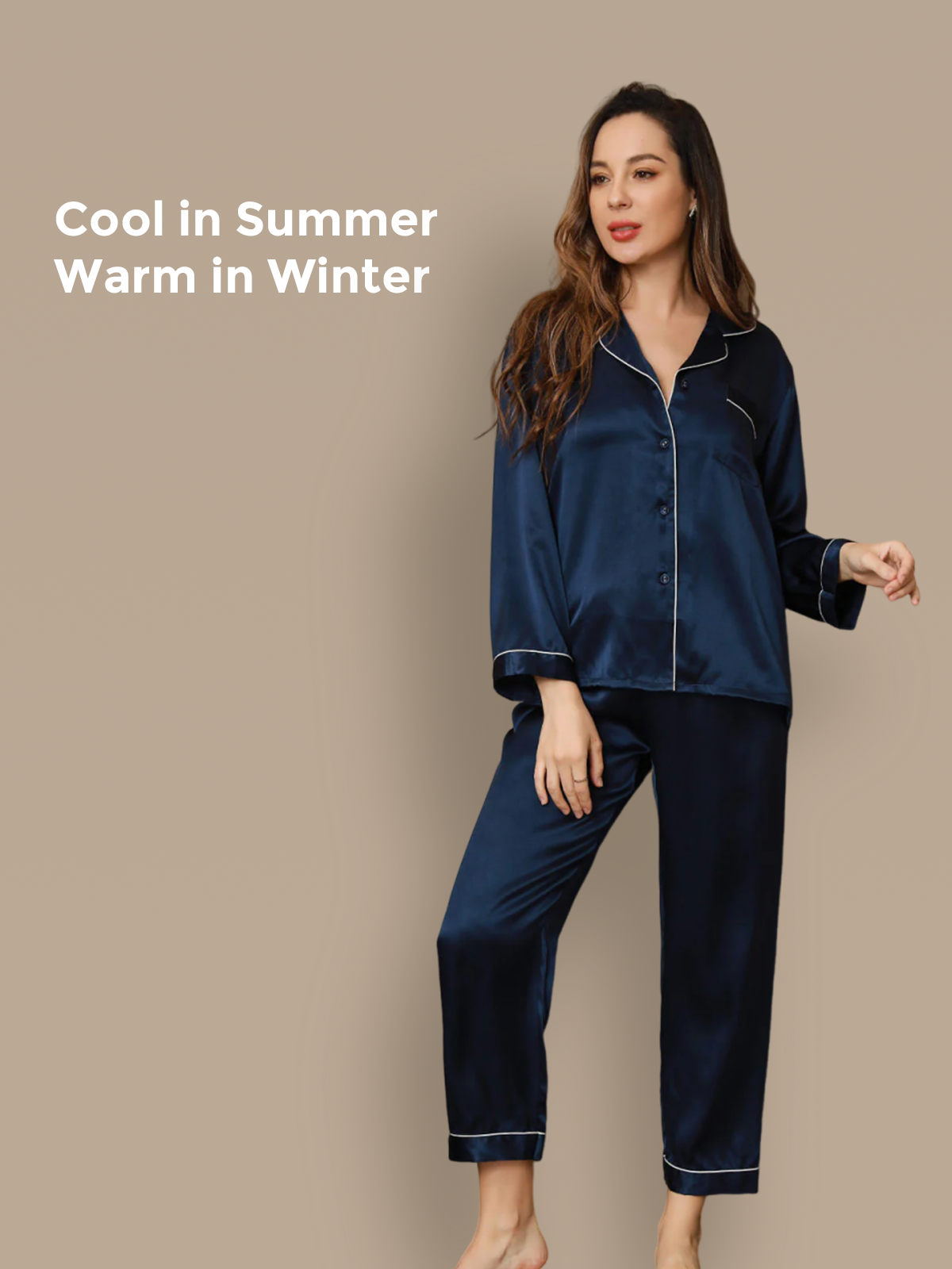 [Dark Blue] SilkSilky-UK Pure Silk Womens Pajamas 001