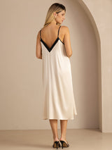 [Brown Rice] SilkSilky-UK Spaghetti Strap V Neck Dress 002