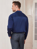 SilkSilky UK Silk Long Sleeve Collar Men's Shirt DarkBlue 002