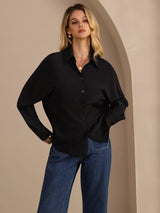 [Black] SilkSilky-UK Long Sleeve Lapel Collar Women's Shirt 003