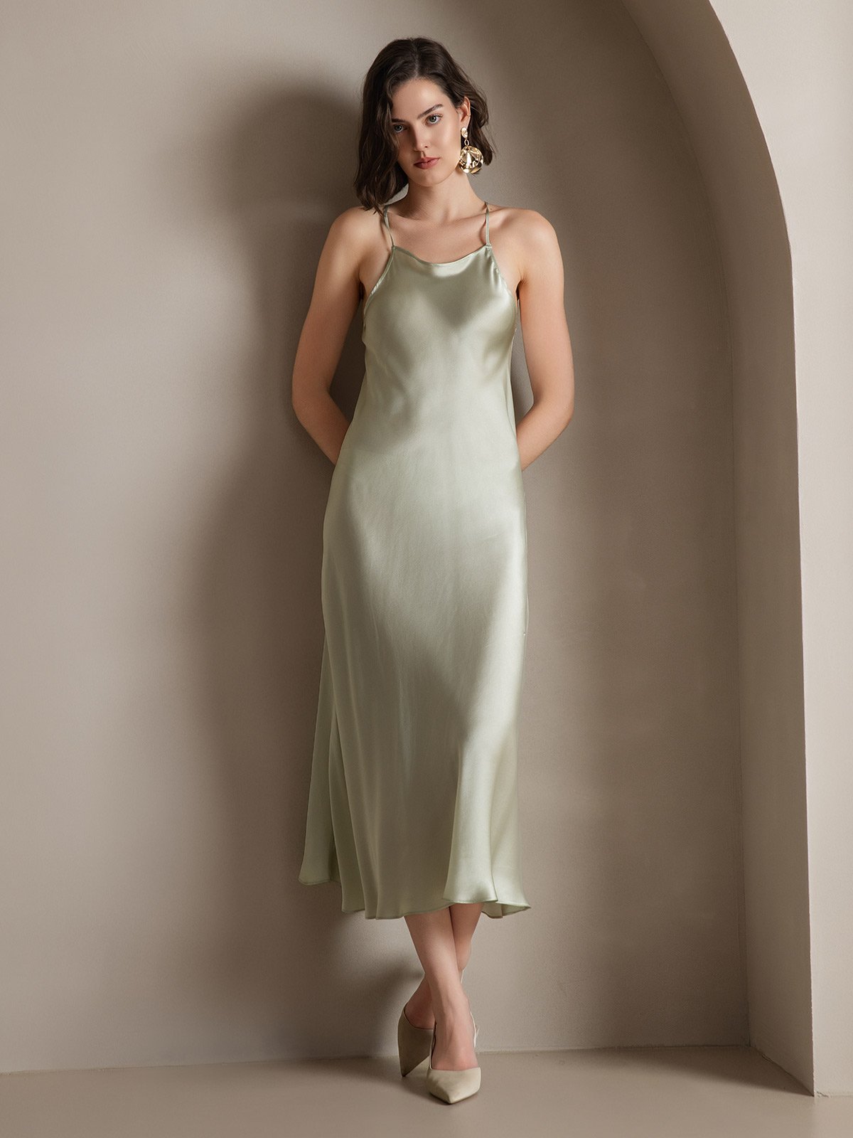 SilkSilky UK 19Momme Silk Sleeveless Dress LightGreen 001