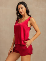 [Wine] SilkSilky-UK 19Momme Machine-Washable Silk Sleeveless Scoop Neck Women's Pyjamas 003