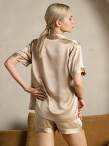 [Champagne] SilkSilky-UK Short Sleeve Lapel Collar Women's Pyjamas 002