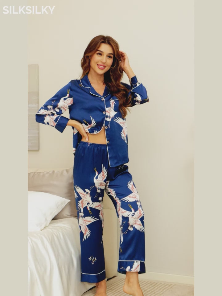 SilkSilky-UK 19Momme Pure Silk Long Sleeve Lapel Women's Pyjamas video 001