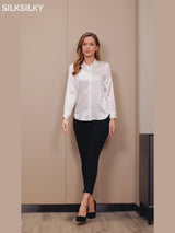 SilkSilky-UK 19Momme Stretch Silk Charmeuse Long Sleeve Lapel Collar Women's Shirt video 001