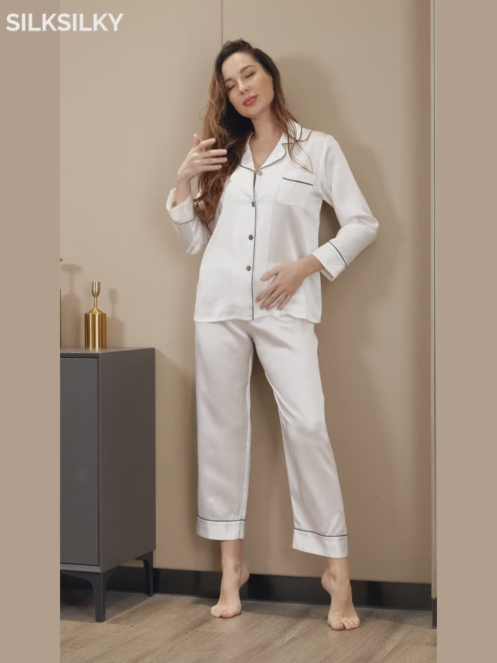 SilkSilky-UK Pure Silk Long Sleeve Lapel Women's Pyjamas video 001