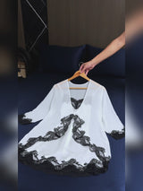 SilkSilky-UK 3/4 Sleeve V Neck Nightdress&Dressing gowns video 001