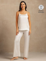 [White] SilkSilky-UK 19Momme Machine-Washable Silk Spaghetti Strap Scoop Neck Camisole Set 001