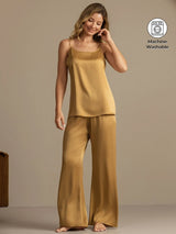 [Tan] SilkSilky-UK 19Momme Machine-Washable Silk Spaghetti Strap Scoop Neck Camisole Set 001