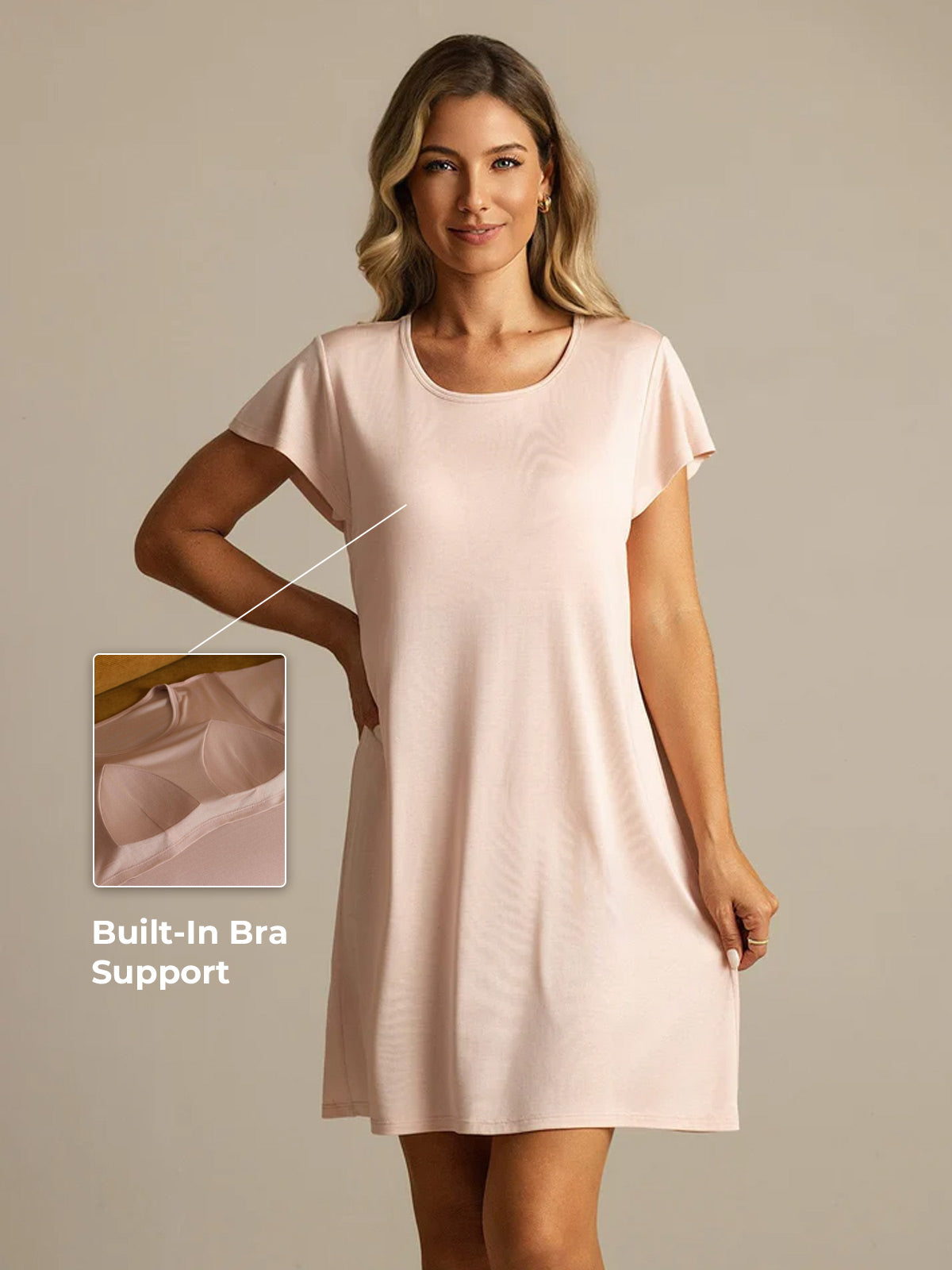 [Pink] SilkSilky-UK Pure Silk Round Neck Nightdress 001,