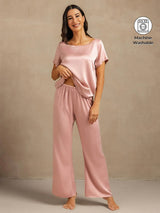 [Peach Skin] SilkSilky-UK 19Momme Machine-Washable Silk Short Sleeve Women's Pyjamas 001