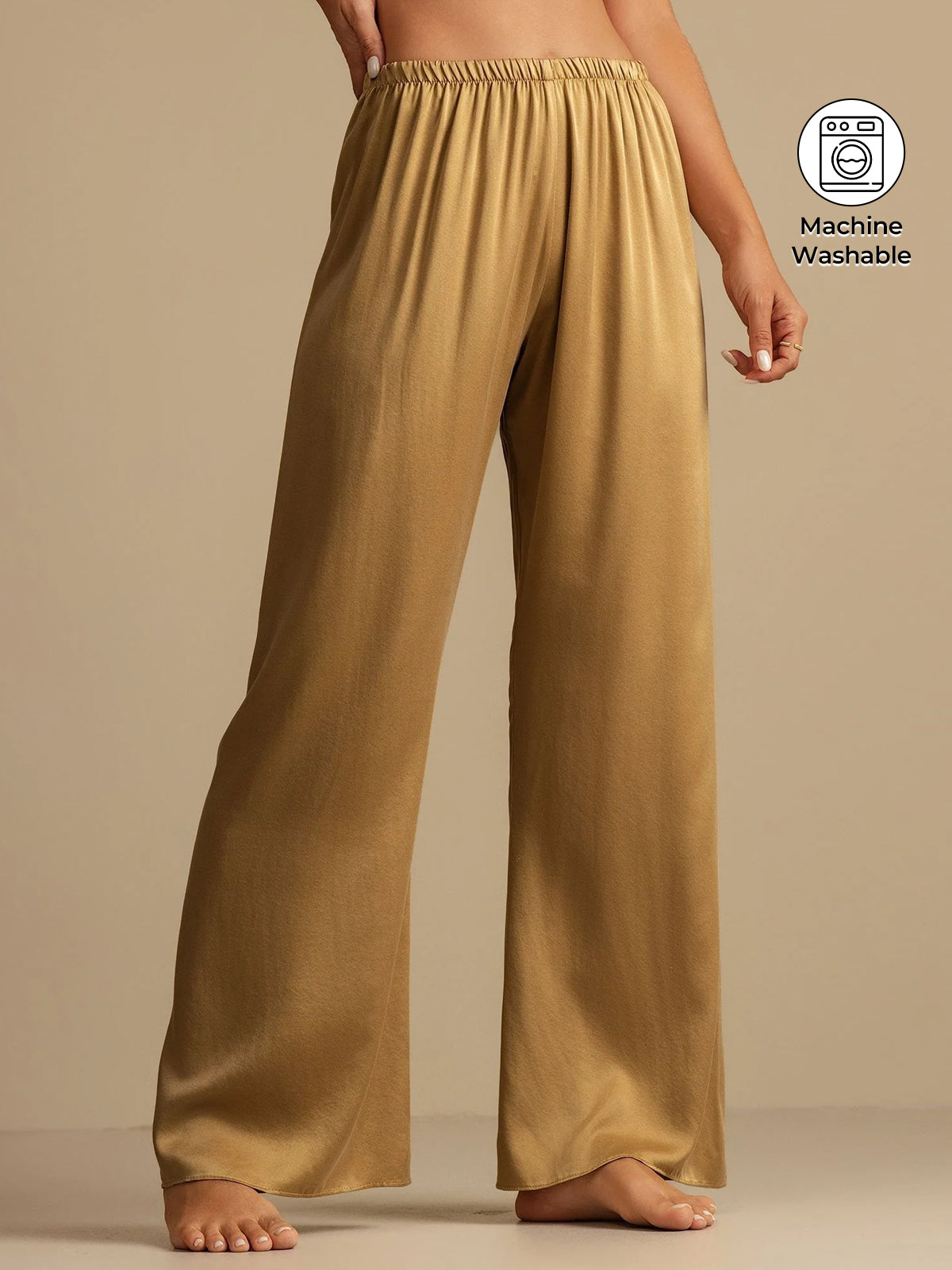 [Tan] SilkSilky-UK 19Momme Machine-Washable Silk Womens Sleep Bottoms 001