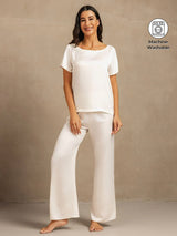 [White] SilkSilky-UK 19Momme Machine-Washable Silk Short Sleeve Women's Pyjamas 001