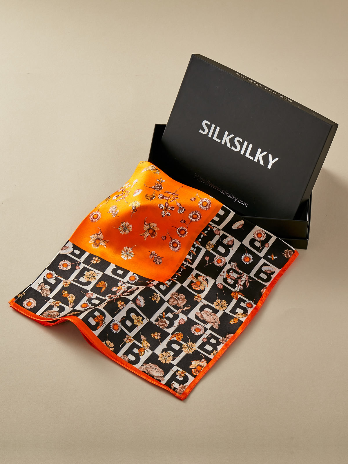 SilkSilky UK Pure Silk Scarf Orange 001