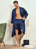 SilkSilky UK Pure Silk Long Sleeve Mens Robe DarkBlue 003