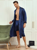 SilkSilky UK Pure Silk Long Sleeve Mens Robe DarkBlue 005