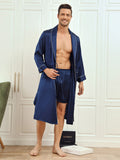 SilkSilky UK Pure Silk Long Sleeve Mens Robe DarkBlue 006