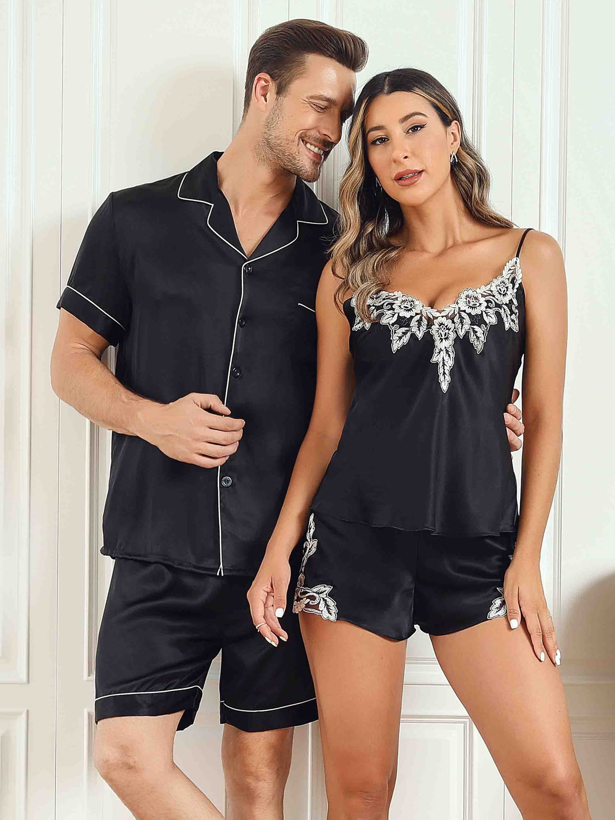 SilkSilky UK Pure Silk Short Sleeve Couple Black 001