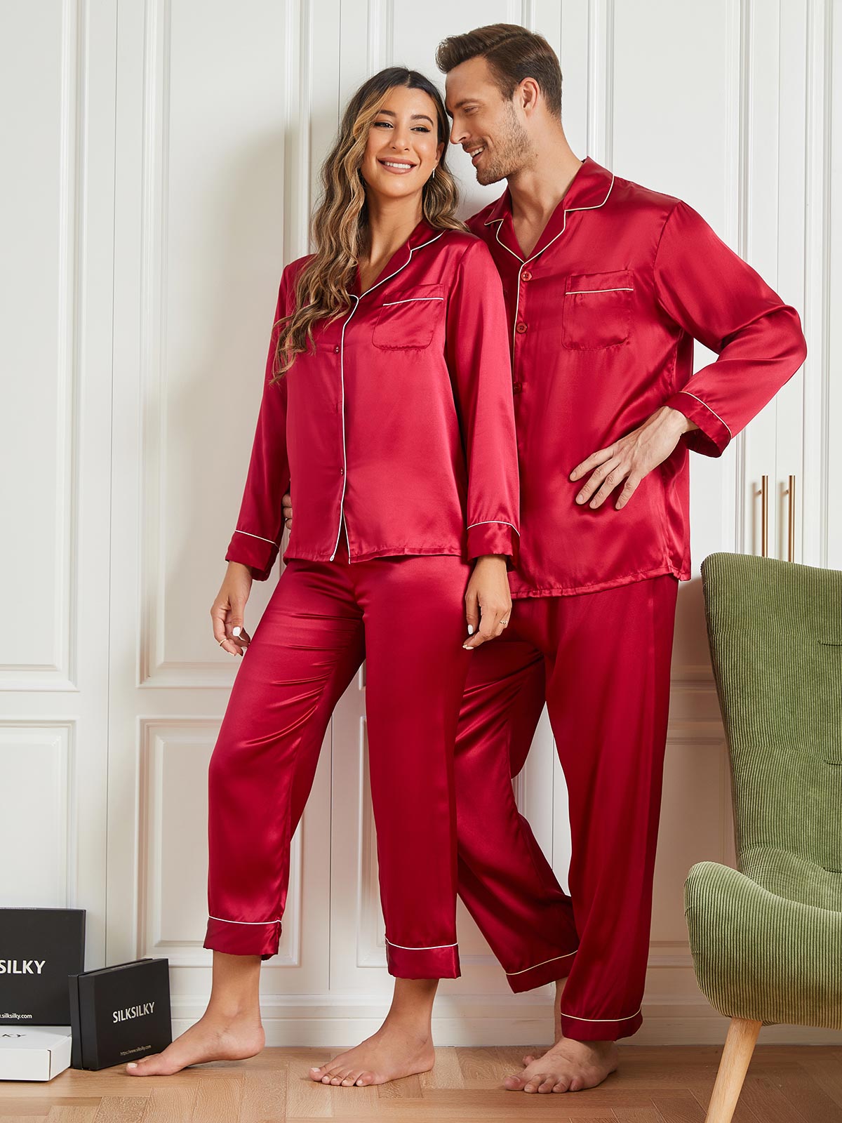 SilkSilky UK Pure Silk Long Sleeve Couple Wine 003