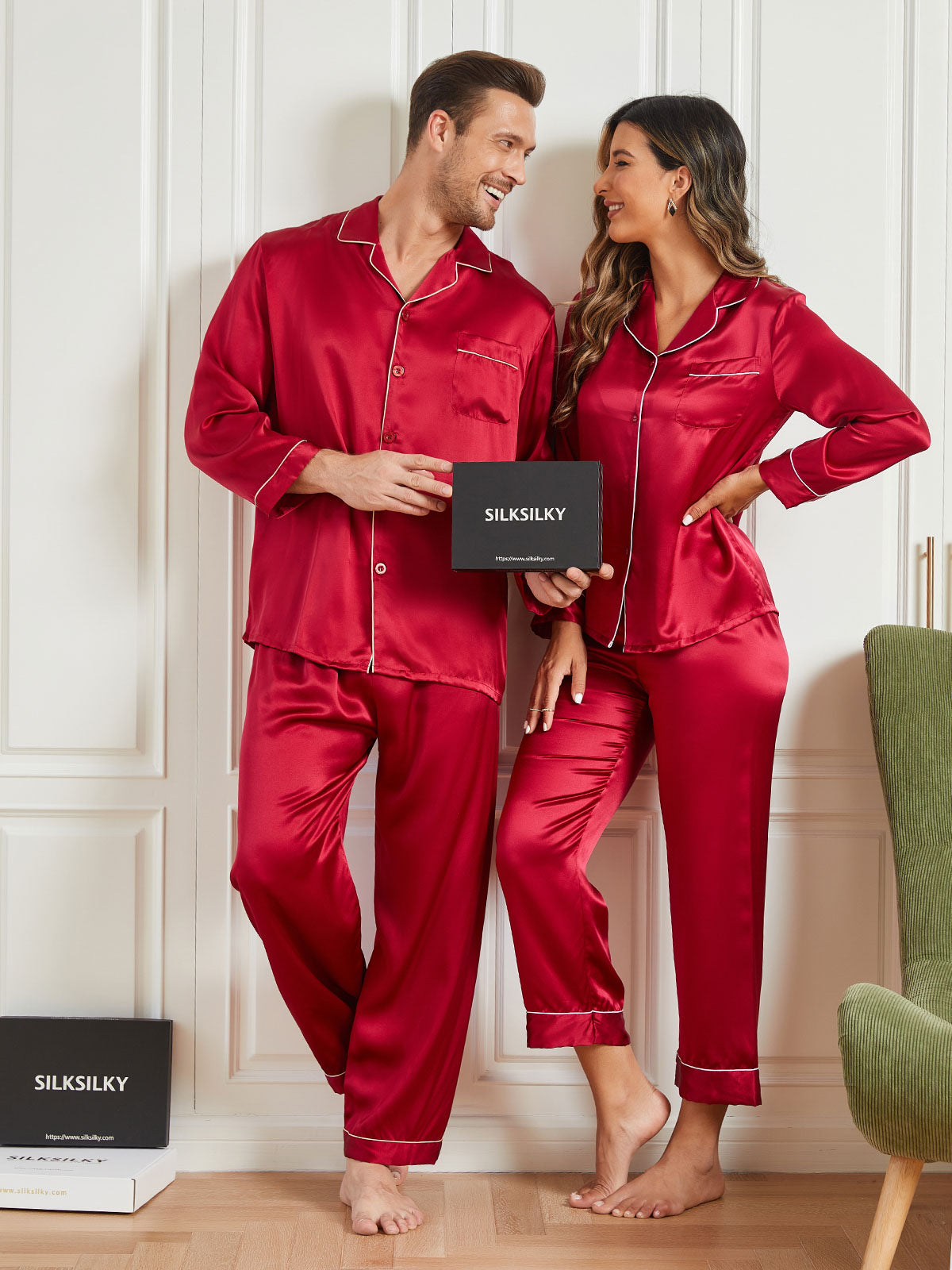 SilkSilky UK Pure Silk Long Sleeve Couple Wine 001