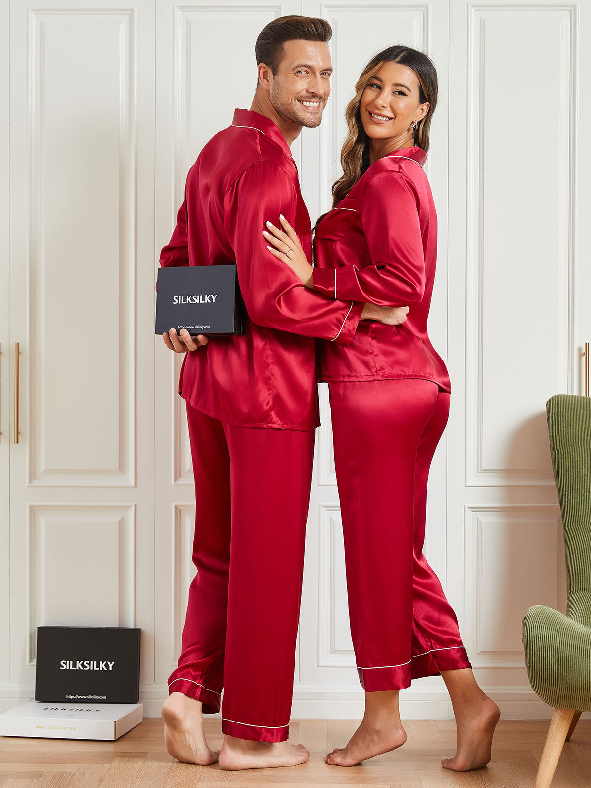 SilkSilky UK Pure Silk Long Sleeve Couple Wine 005