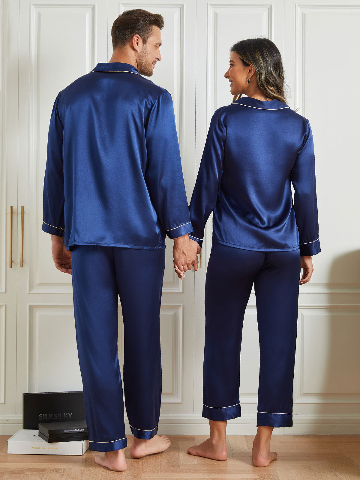 SilkSilky UK Pure Silk Long Sleeve Couple DarkBlue 002