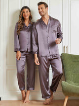 [Purple Gray] SilkSilky-UK Pure Silk Long Sleeve Couple 001
