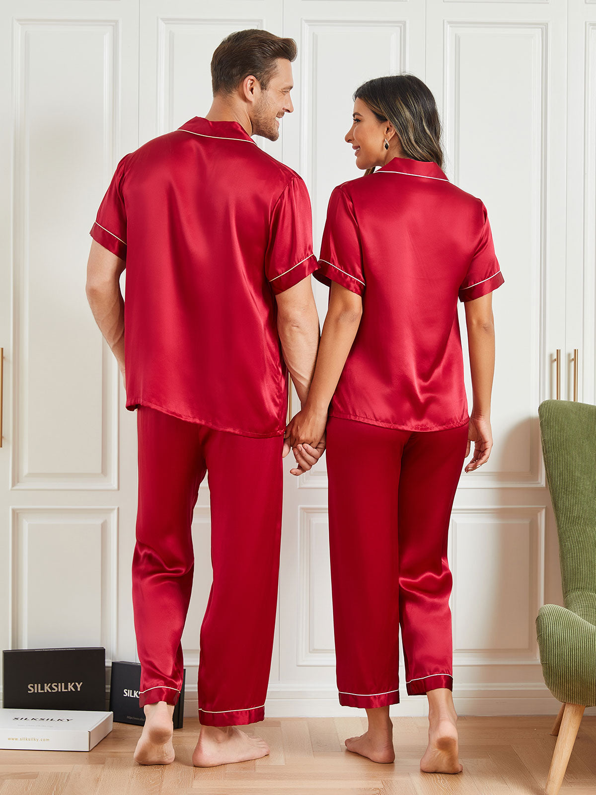 SilkSilky UK Pure Silk Short Sleeve Couple Wine 001