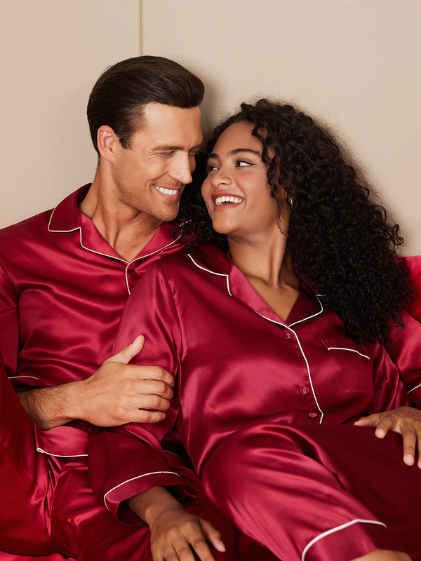 Couple Pure Silk Long Pyjama Sets Total 4Pcs