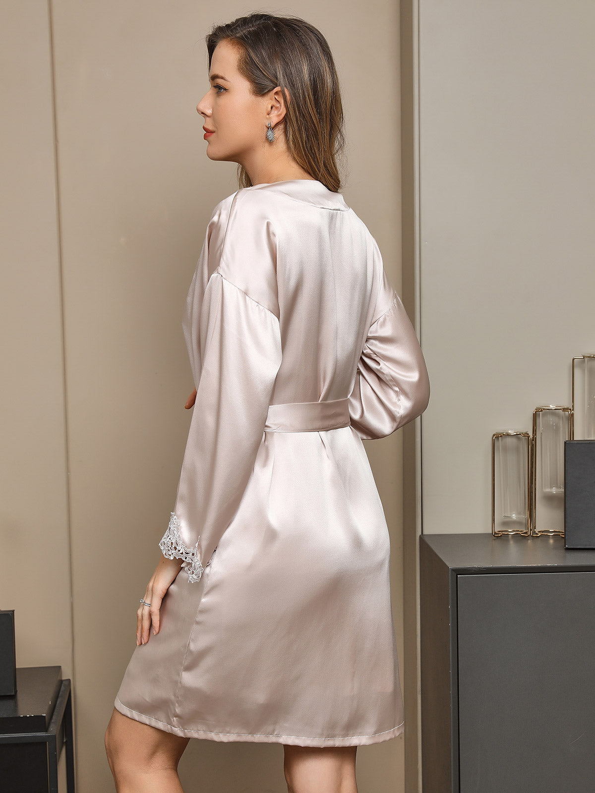 [Beige] SilkSilky-UK Pure Silk Sleeveless V Neck Nightdress 003