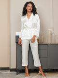 SilkSilky UK Pure Silk Long Sleeve Lapel Women's Pyjamas White 002