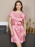 SilkSilky UK Pure Silk Cap Sleeve Boat Neck Nightdress Pink 001