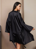 SilkSilky UK Pure Silk V Neck Nightdress&Dressing gowns Black 002