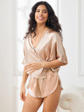 SilkSilky UK Pure Silk Half Sleeve Womens Pajamas Champagne 001