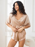 SilkSilky UK Pure Silk Half Sleeve Womens Pajamas Champagne 003