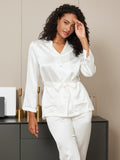 SilkSilky UK Pure Silk Long Sleeve Lapel Women's Pyjamas White 007