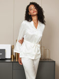 SilkSilky UK Pure Silk Long Sleeve Lapel Women's Pyjamas White 008